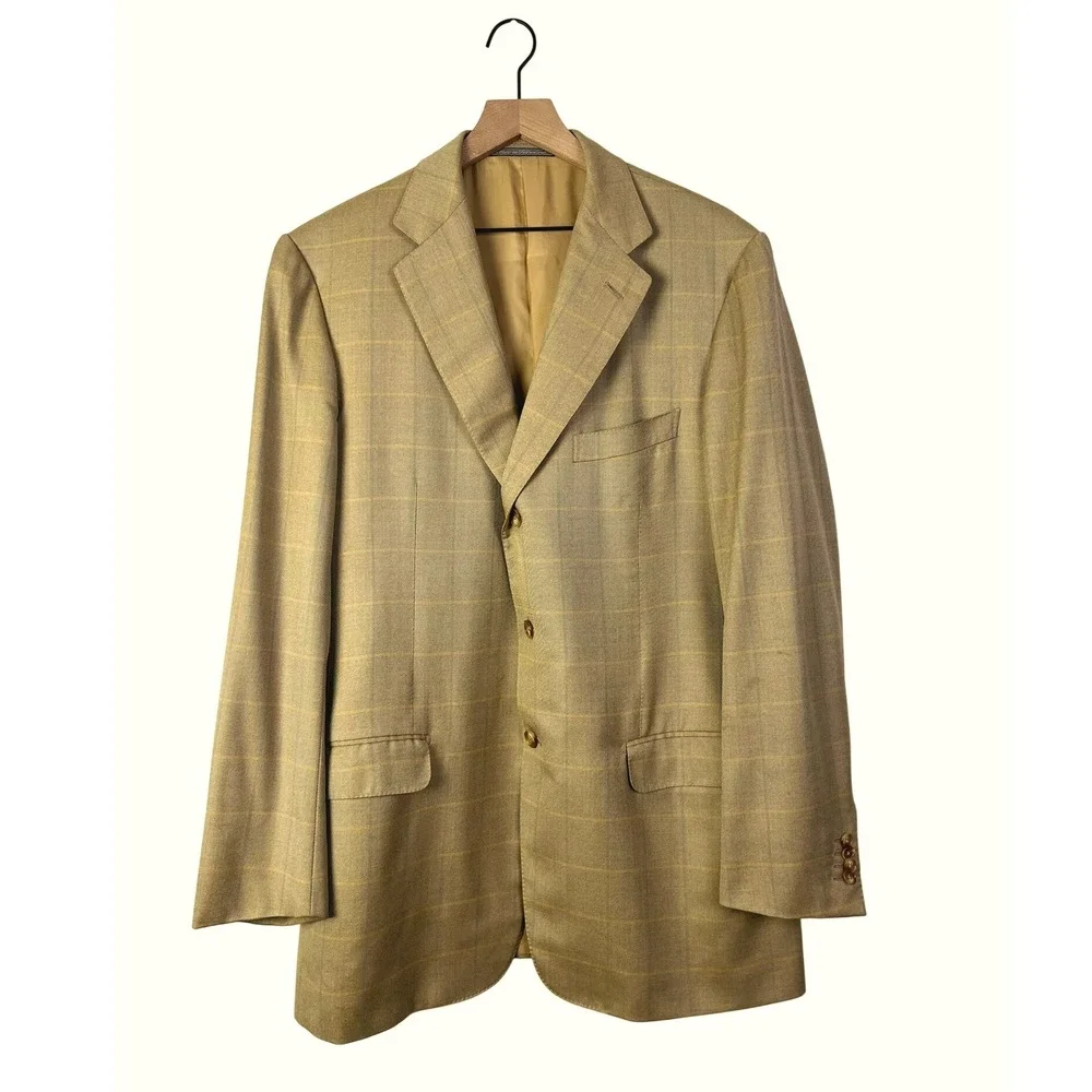 Ermenegildo Zegna Silk & Wool Plaid Blazer Sport Coat Jacket Light Brown 44L